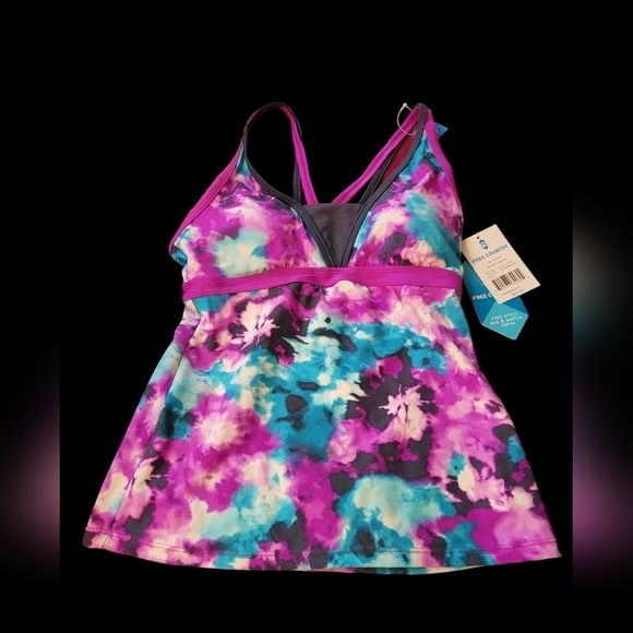NWT Free Country TikiTieDye Sporty Tankini Small berry and slate colors - Picture 6 of 15